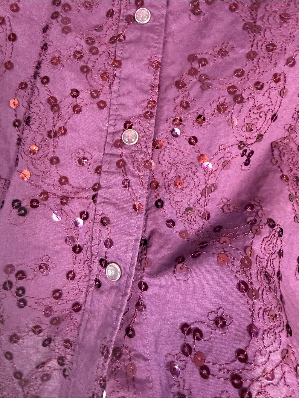 Ariat Deep Purple Sequin Embroidered Western Pearl-Snap Down Shirt, Size L - Picture 5 of 7
